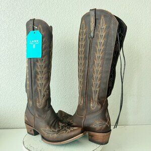 Lane LEXINGTON Knee High Womens Cowboy Boots 10 Brown Western Cowgirl Lace Up